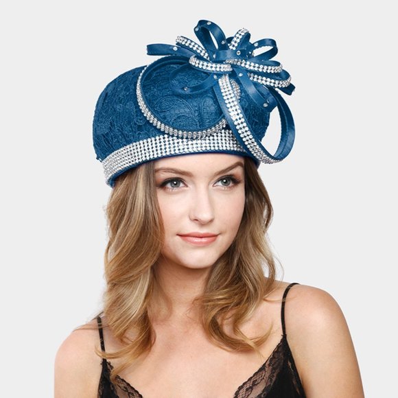 = Ribbon Bow Lace Beret Church  Hat
